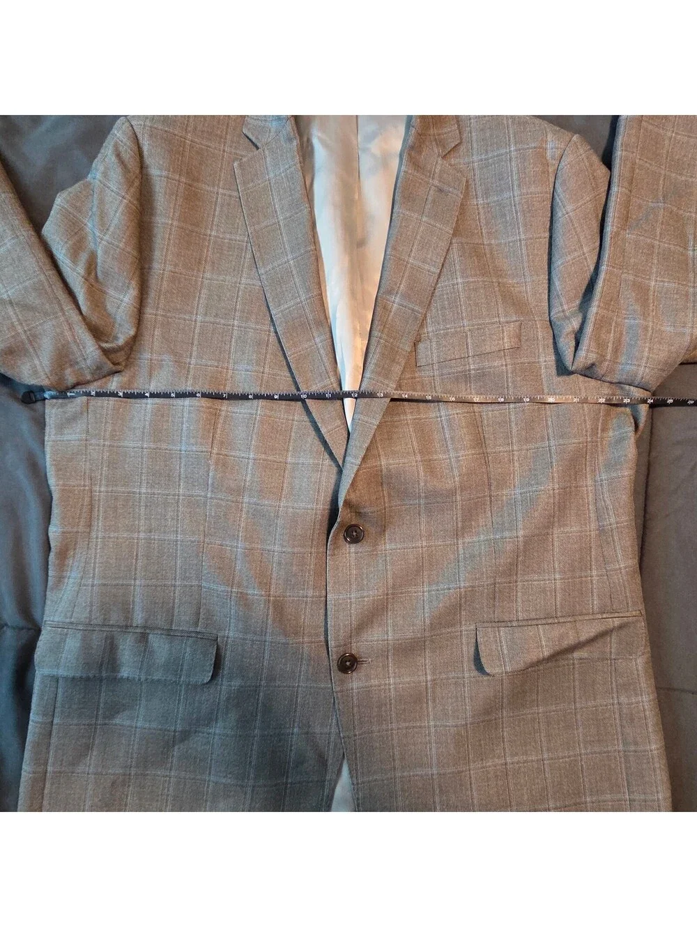Calvin Klein Men's 46R Gray Plaid Blazer Sport Coat Two Button Jacket